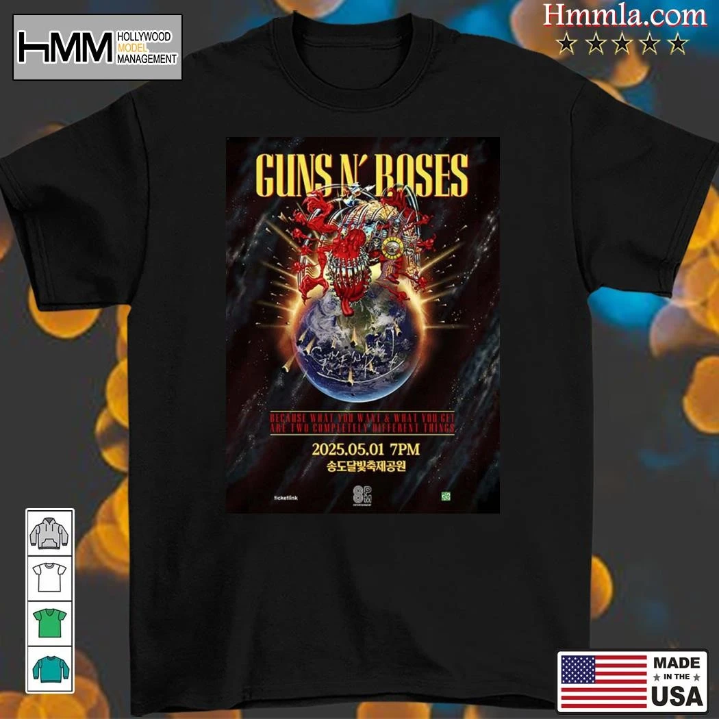 New Guns N Roses Tour 2025 South Korea Gig On May 1 2025, Guns N T-Shirt
