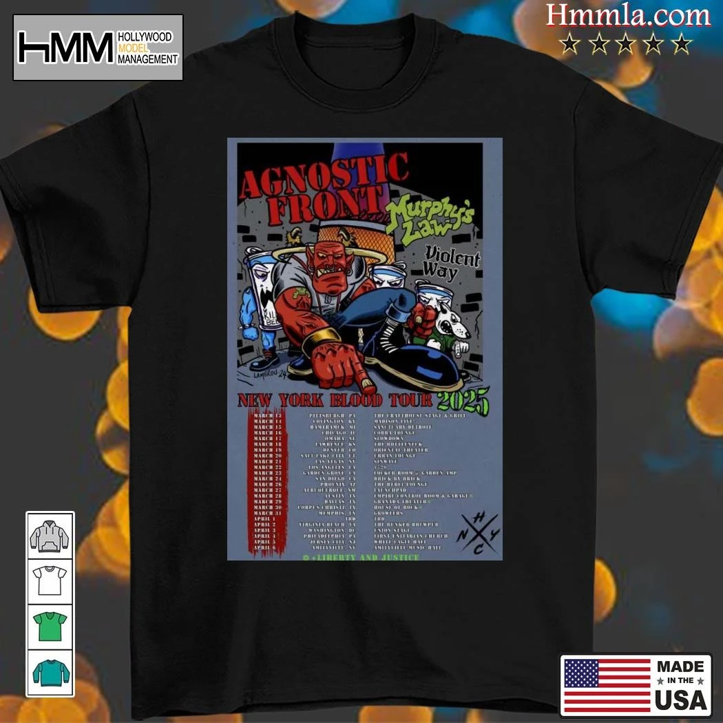New Agnostic Front Murphys Law New York Blood 2025 Tour, Agnostic Front T-Shirt