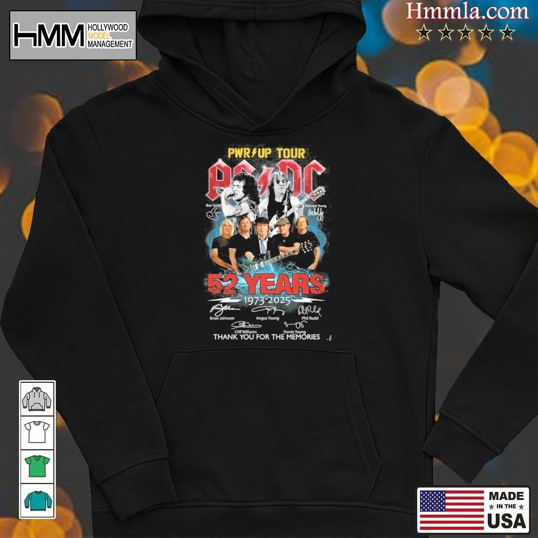 AC DC PWR Up Tour 52 Years 1973-2025 Thank You For The Memories, AC DC Hoodies
