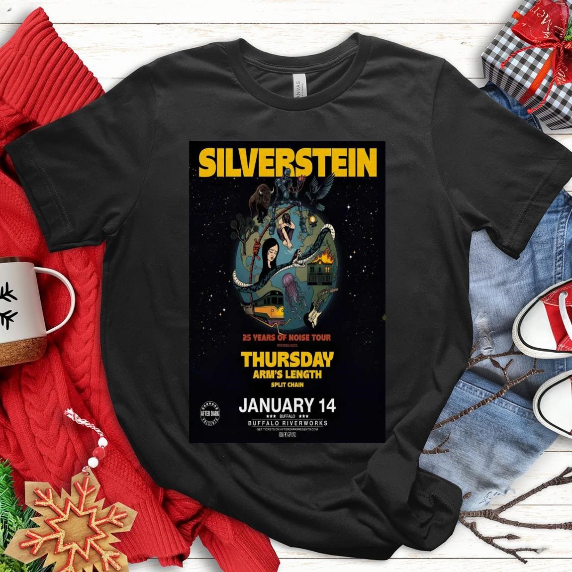 New Official Jan 2025 Tour Silverstein 25 Years of Noise 359 Ganson, Silverstein T-Shirts