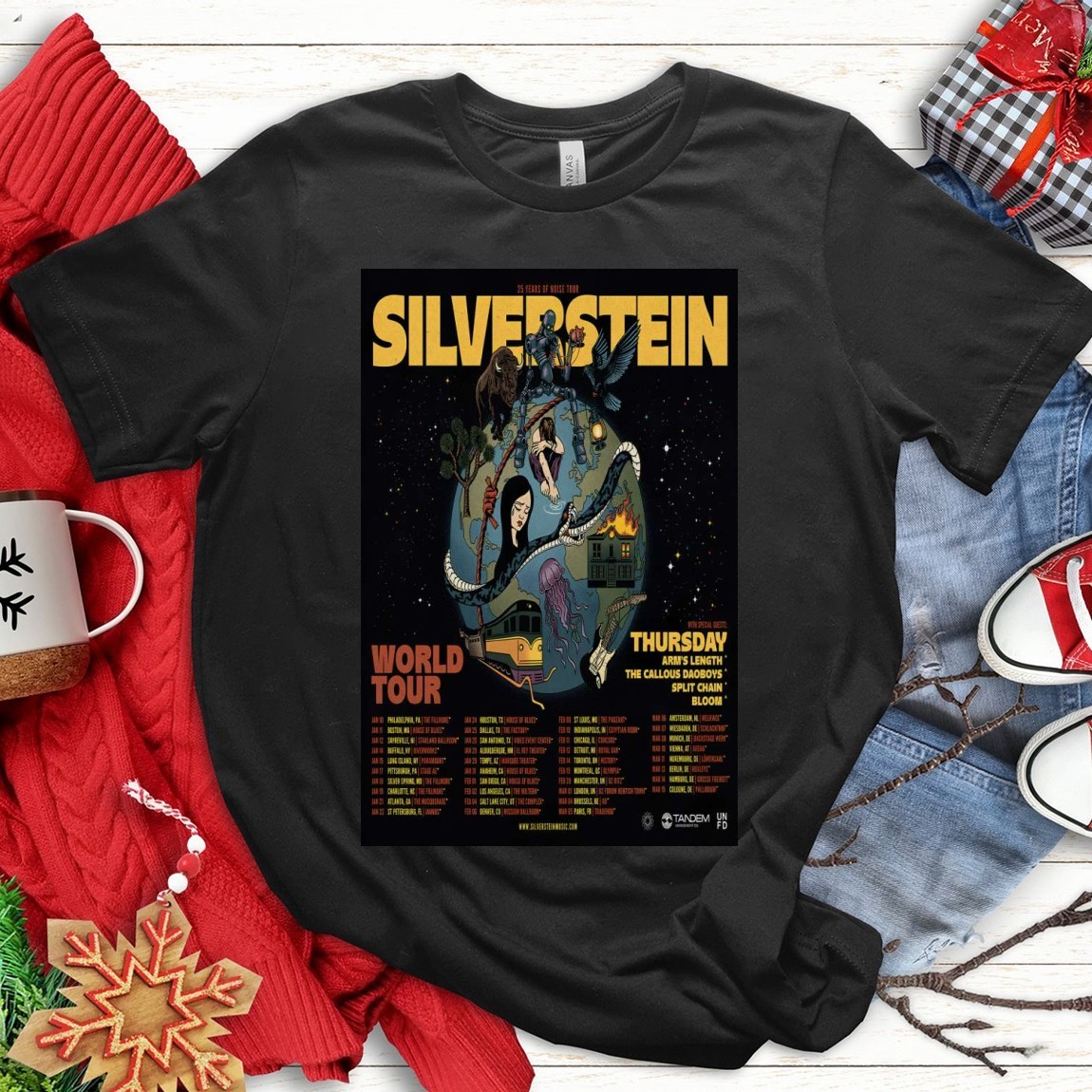 Official Silverstein 25 Years Of Noise World Tour tee, Silverstein T-Shirts