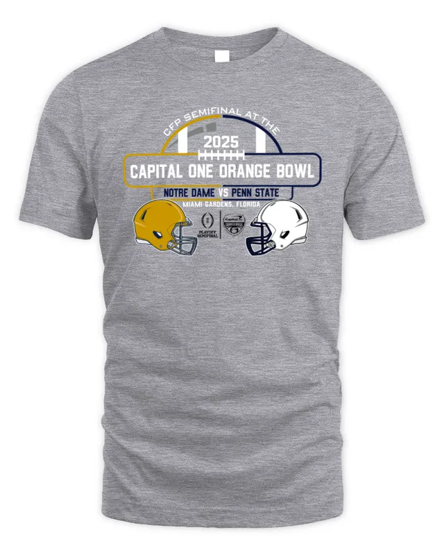Notre Dame vs Penn State 2025 CFP Dueling Helmet Orange Bowl T-Shirt