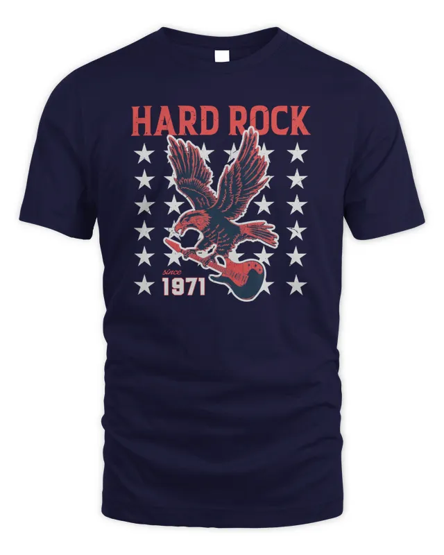 Hard Rock Americana Adult Fit since 1971 With Eagle Guitar Stars Motif Tee Navy