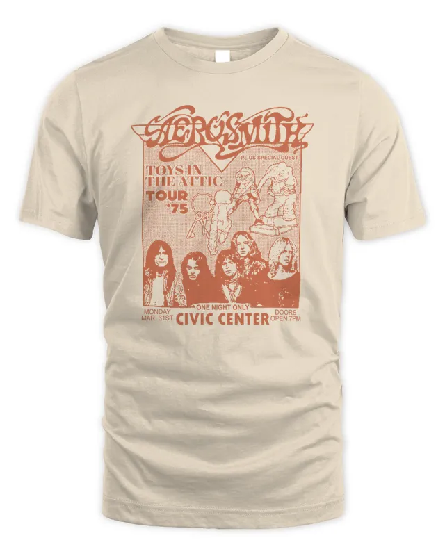 New Aerosmith Merch Toys In The Attic Tour ’75 One Night Only Civic Center Shirt