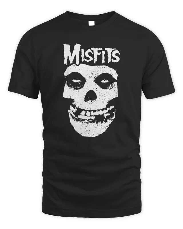 New Official Misfits Logo Outline Skull Black T Shirt