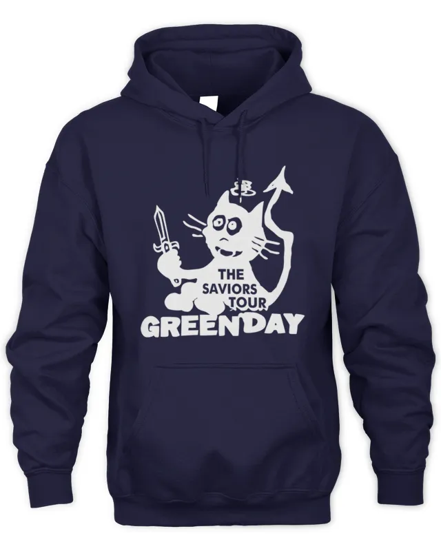 Hoodie Green Day Tour Merch Cat and Sword Hoodie