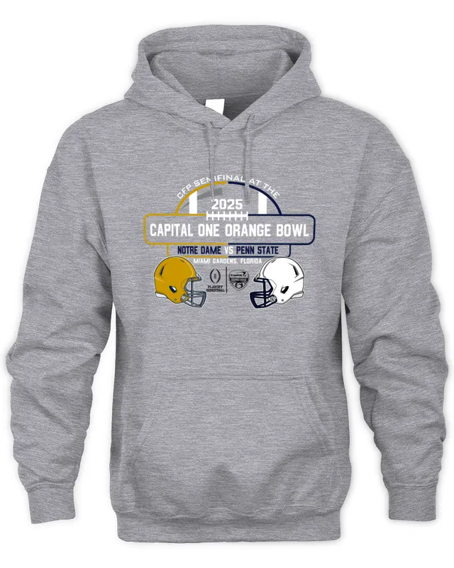 Hoodie Notre Dame vs Penn State 2025 CFP Dueling Helmet Orange Bowl 