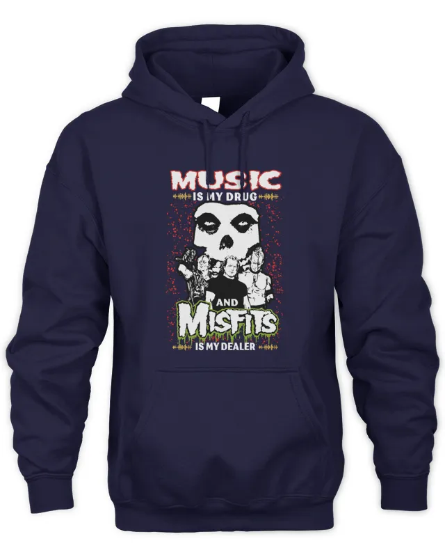 Hoodie Misfits Music Is My Drug And Misfits Is My Dealer Black Version Tee 