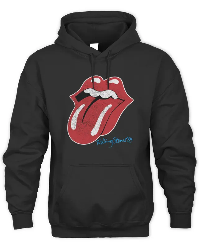 The Rolling Stones Merch '89 Distressed Classic Tongue Logo Hoodie