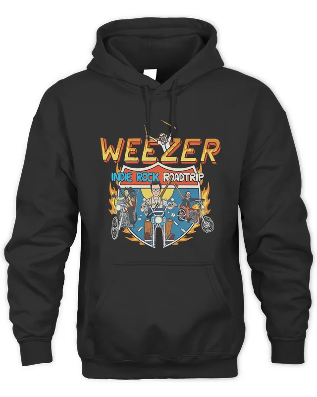 Weezer Merch Indie Rock Roadtrip Tour Black Hoodie