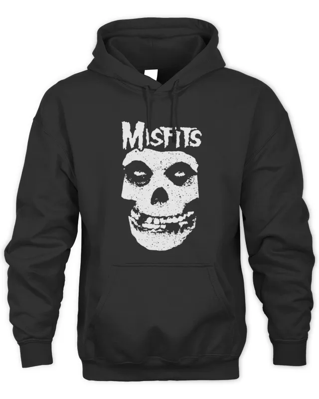 New Official Misfits Logo Outline Skull Black Hoodie
