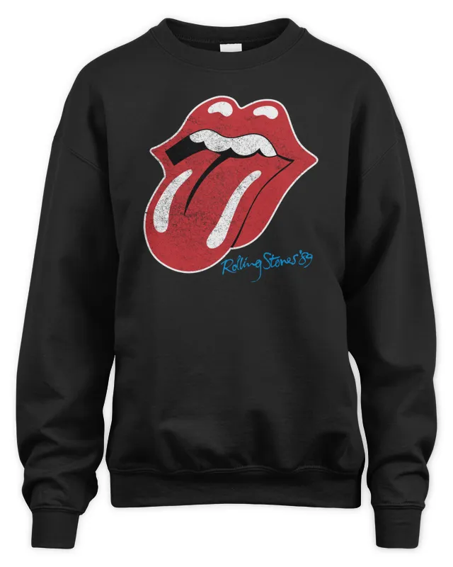 The Rolling Stones Merch '89 Distressed Classic Tongue Logo Sweatshirt