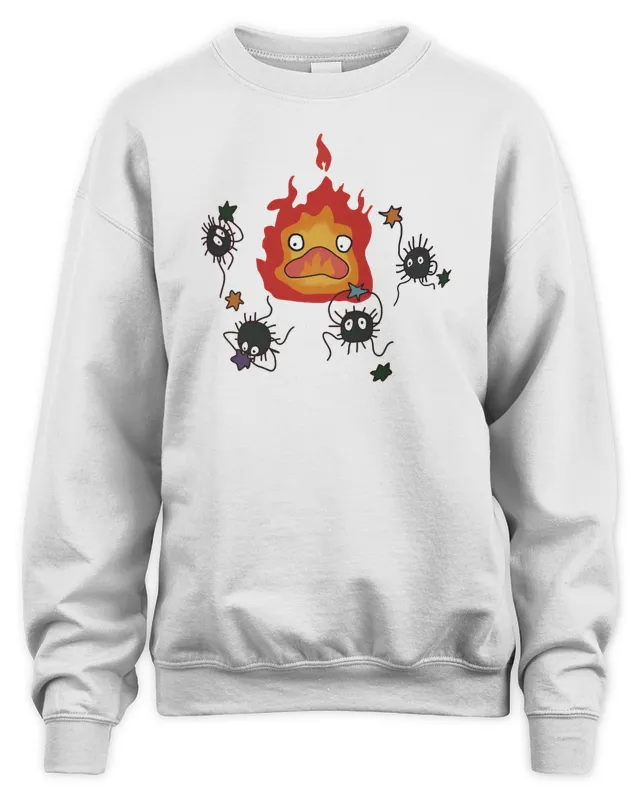 Studio Ghibli Merch Fire Demon Calcifer And Soot Sprites Sweatshirt