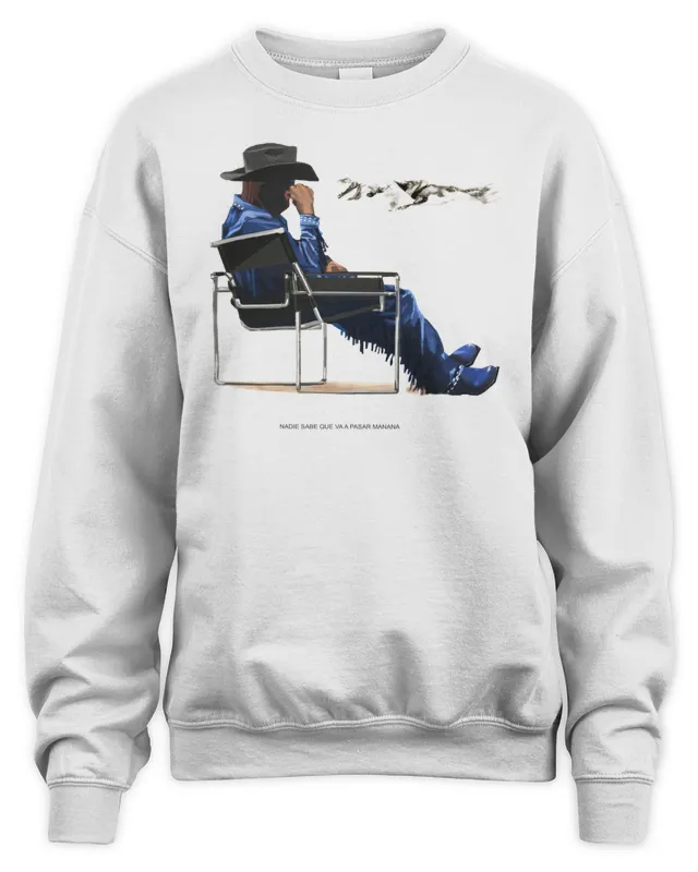 nadiesabeloquevaapasarmanana.com Merch Bad Bunny Sitting Cowboy Nadie Sabe Bad Bunny Merch Sweatshirt