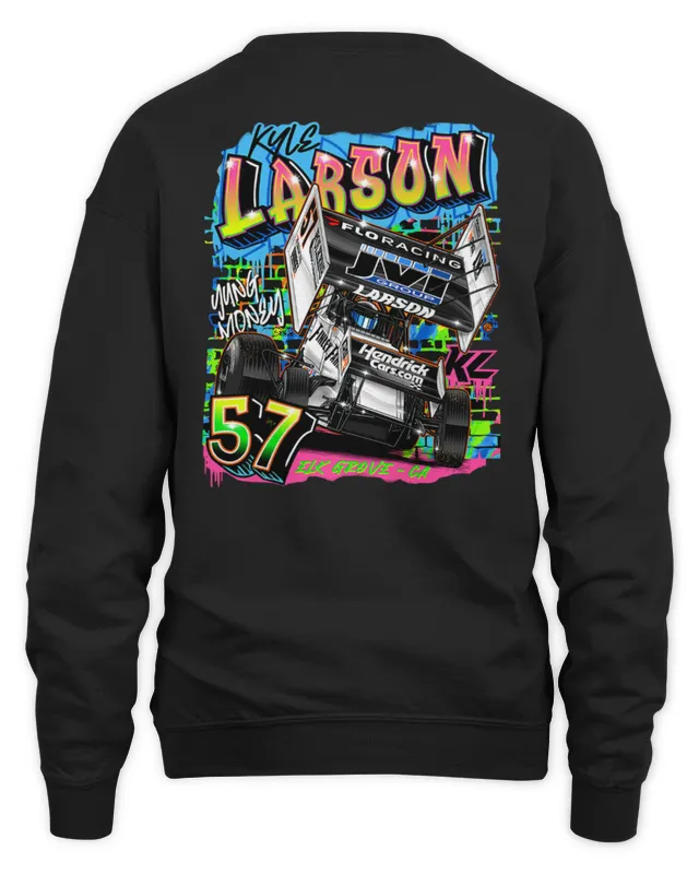 Kyle Larson Merch Yung Money 57 ELK Grove CA Black Sweatshirt