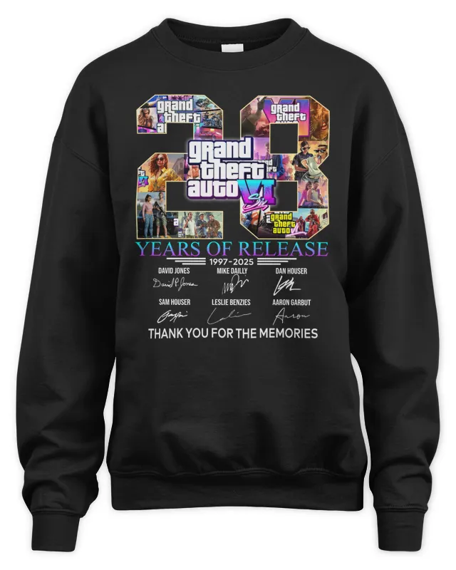 New Grand Theft Auto VI 28 Years Of Release Memories Sweatshirt
