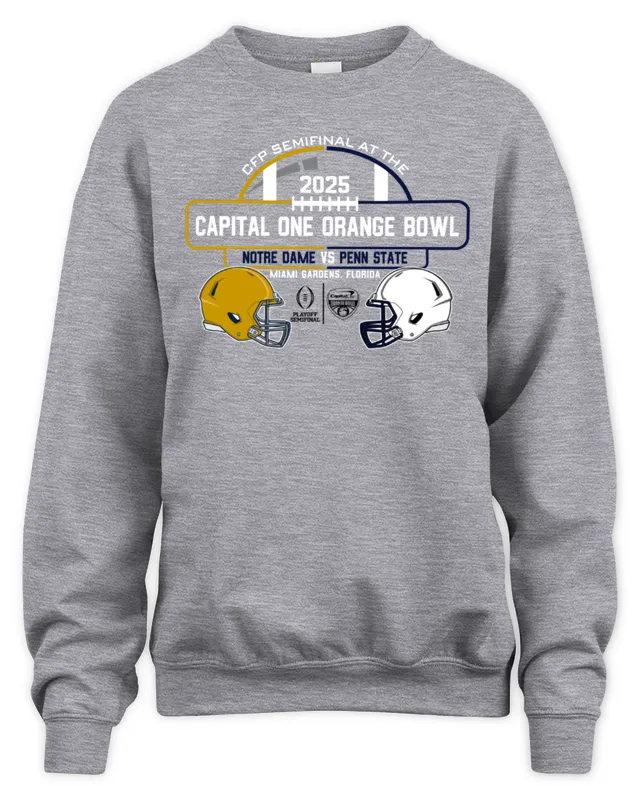 New Notre Dame vs Penn State 2025 CFP Dueling Helmet Orange Bowl Sweatshirt