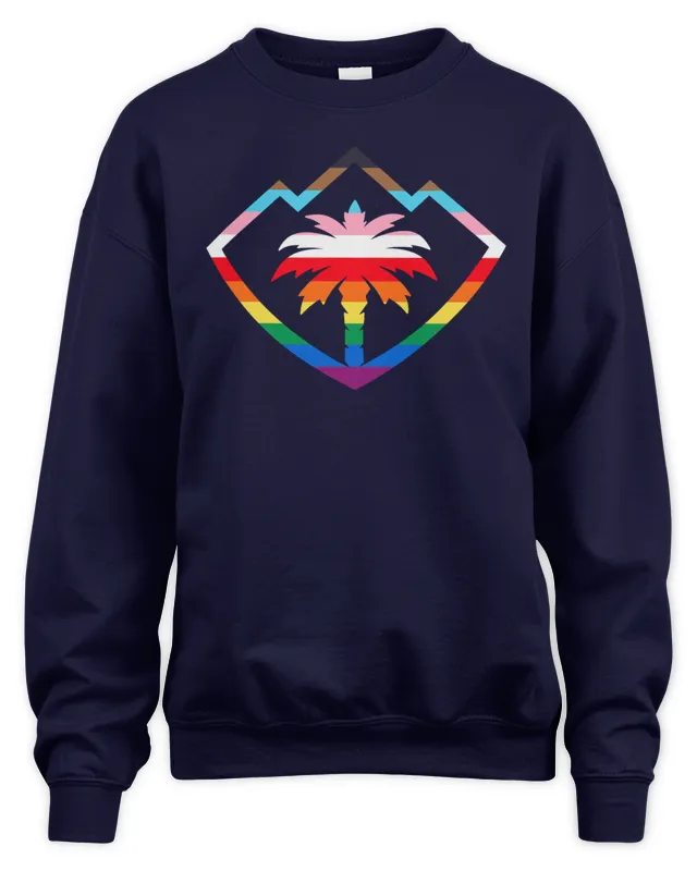 New Coachella Valley Firebirds Palm Tree Design Pride Banner Navy Sweatshirt