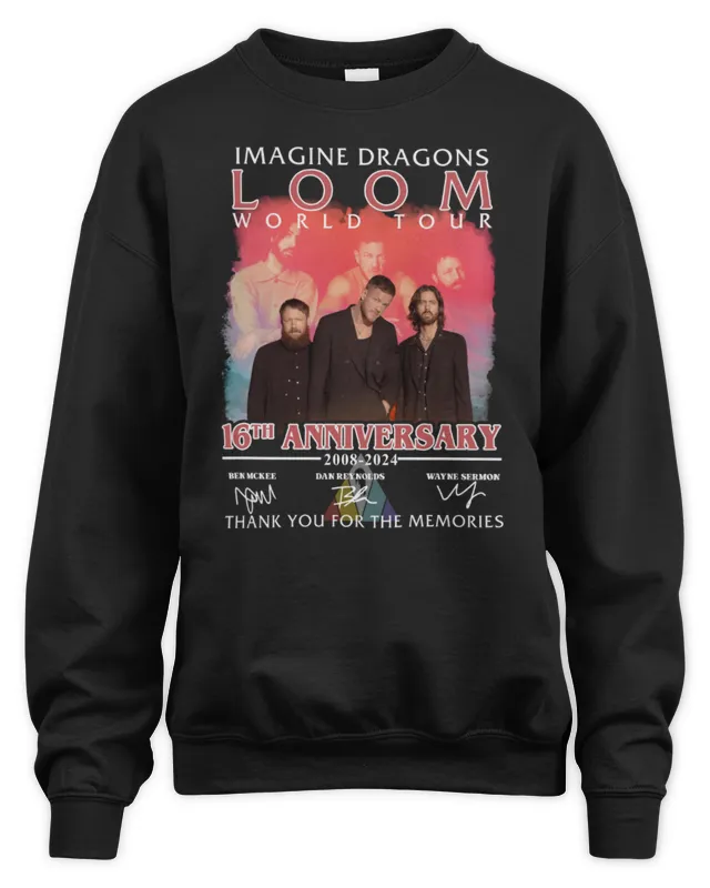 Official Imagine Dragons Loom World Tour 16th Anniversary 2008- Thank You For The Memories Sweatshirt