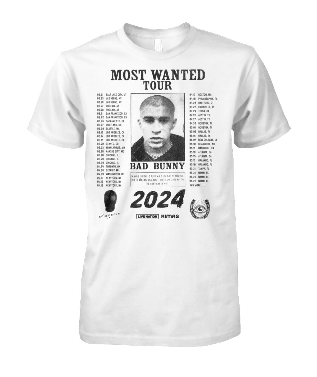 New Bad Bunny Most Wanted TourShirt