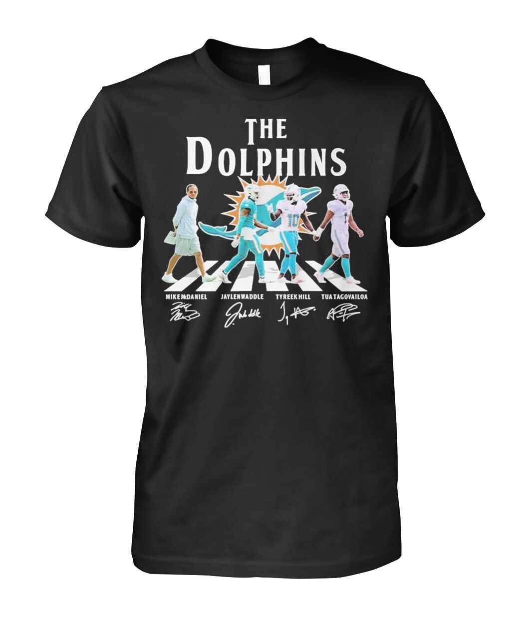 The Dolphins Abbey Road Mike Mcdaniel Jaylen Waddle Signatures Shirt