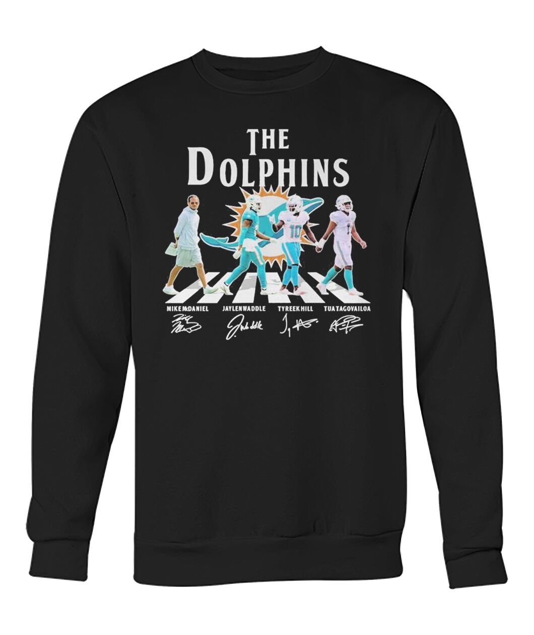 New The Dolphins Abbey Road Mike Mcdaniel Jaylen Waddle Signatures Sweatshirt