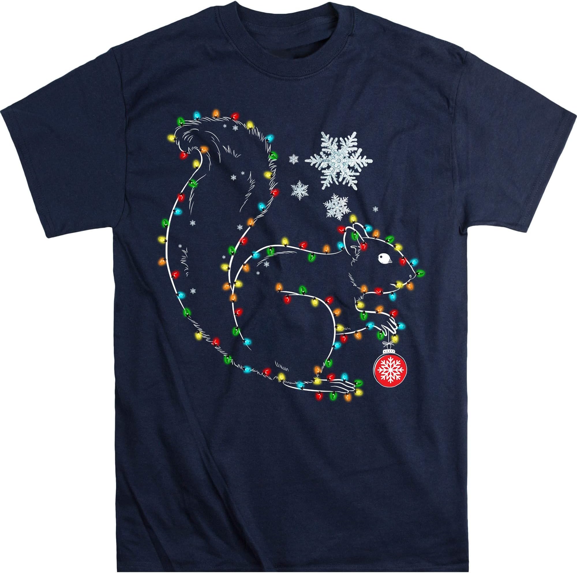 Christmas Squirrel Shirt, Squirrel Light String Snowflakes Shirt, Xmas Squirrels Lovers Shirt - Navy Small