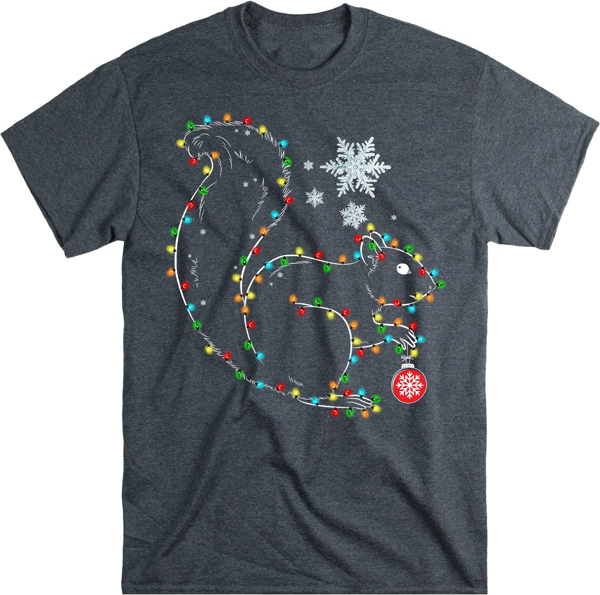 Christmas Squirrel Shirt, Squirrel Light String Snowflakes Shirt, Xmas Squirrels Lovers Shirt - Dark Heather Large