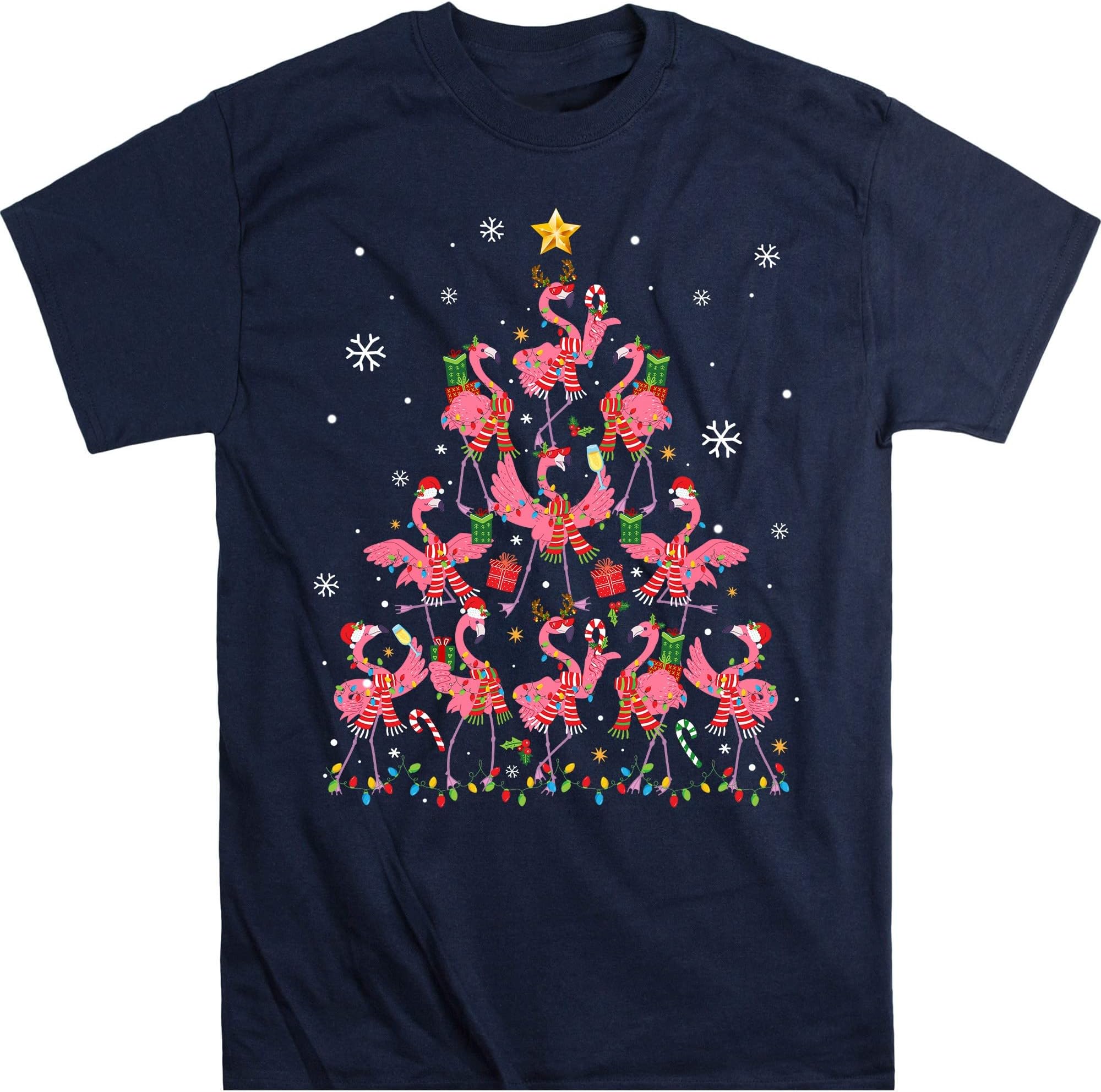 Flamingo Christmas Tree Ornament Decor Funny Gifts for Girls T-Shirt - Navy Small