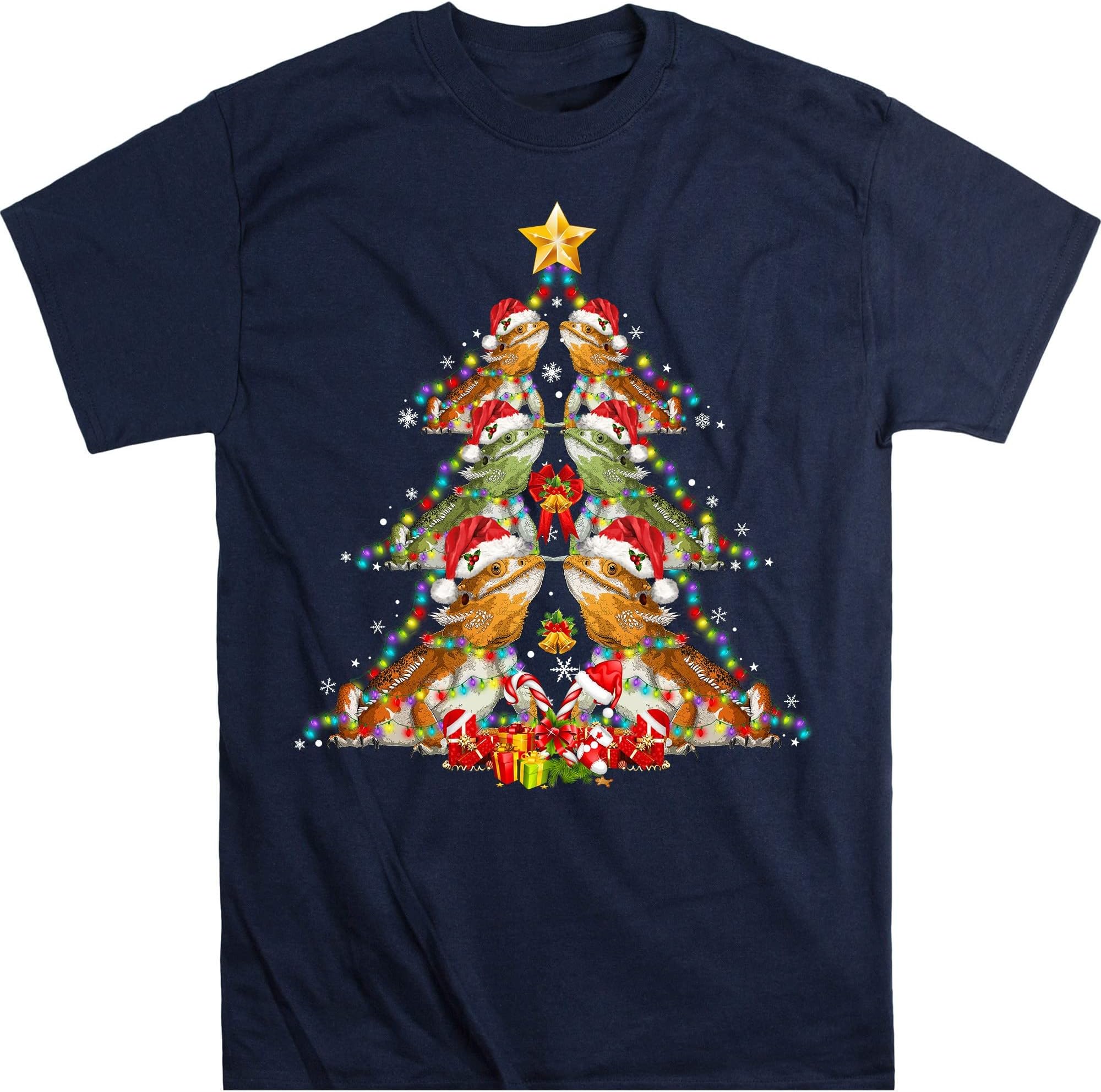 Bearded Dragon Christmas Tree Shirt, Christmas Shirts, Santa Hat with Beard, Dragon Lover - Navy Large