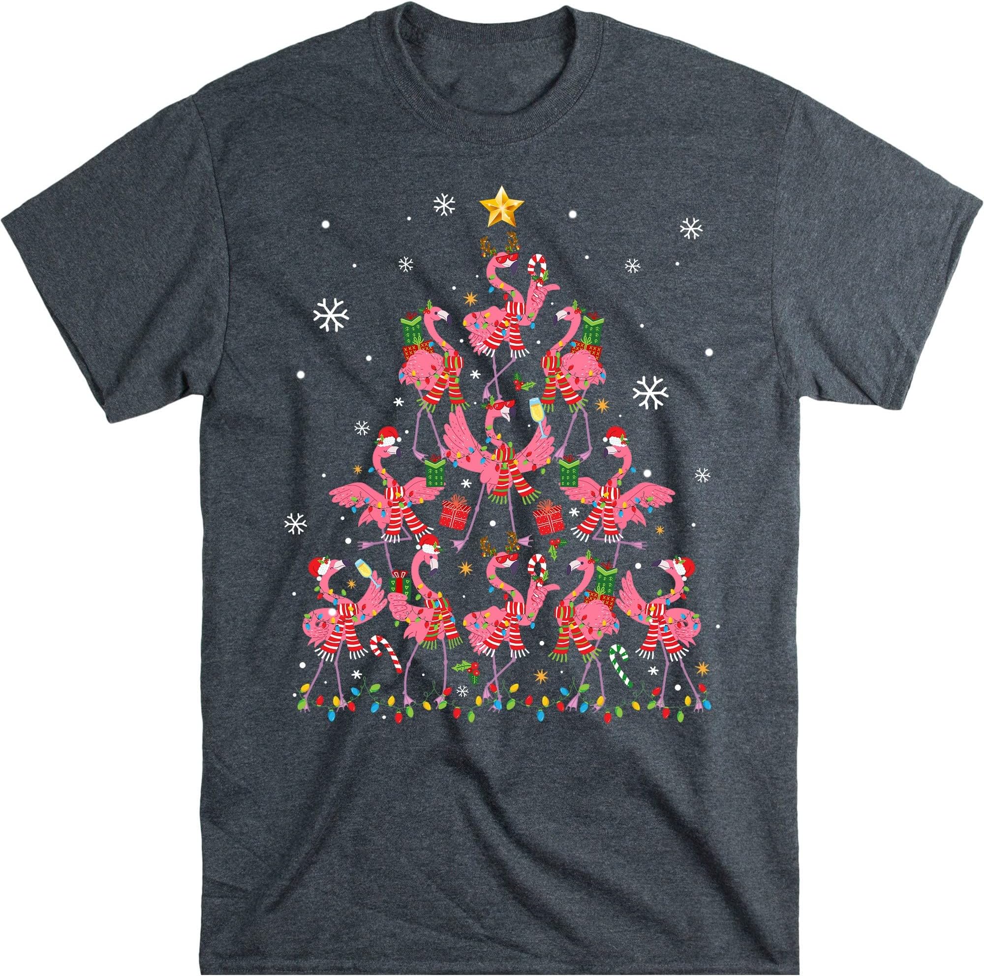 Flamingo Christmas Tree Ornament Decor Funny Gifts for Girls T-Shirt - Dark Heather Small