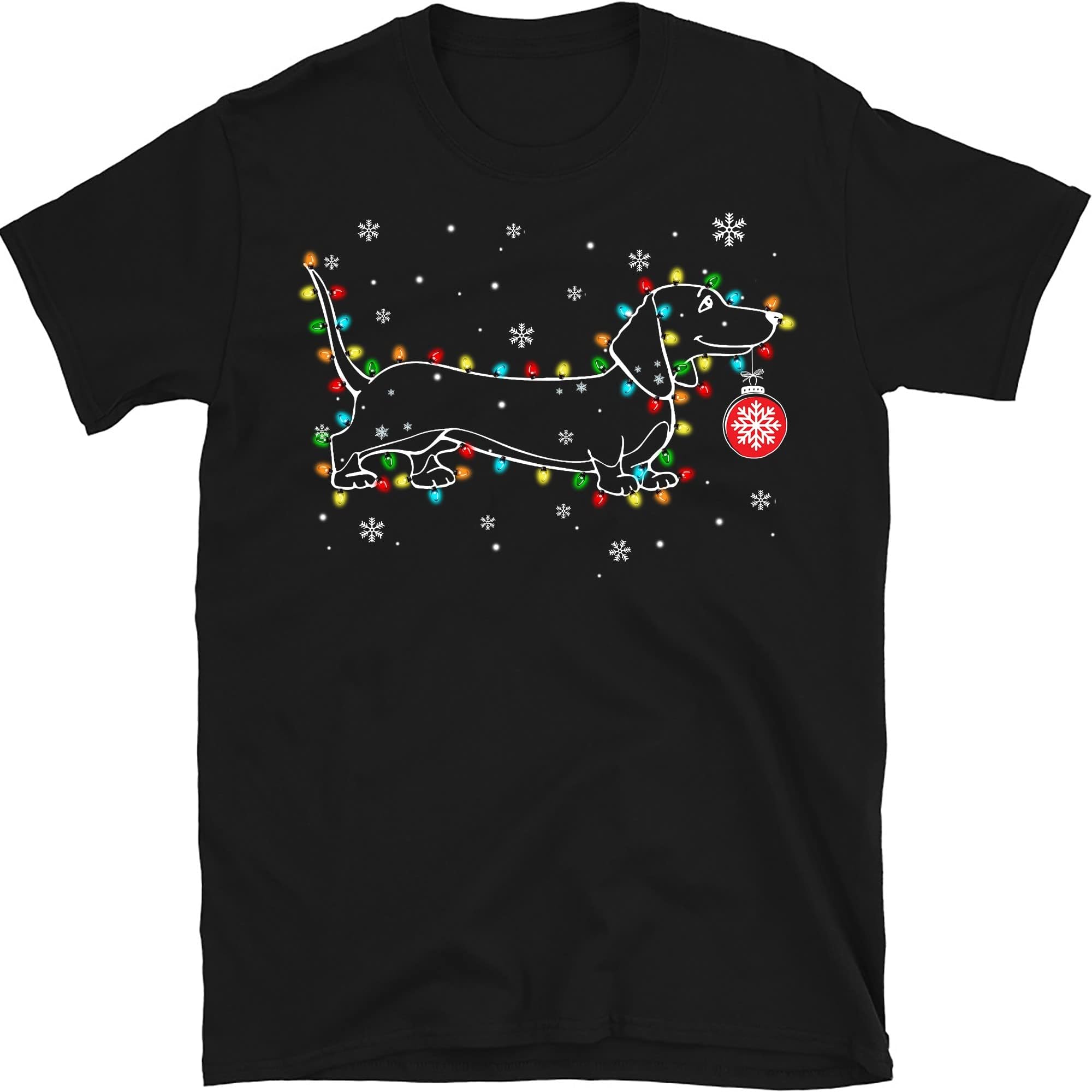 Dachshund Christmas Lights Shirt, Dog Lover Christmas, Dachshund Mom Gift, Funny Dog T Shirt - Black Large