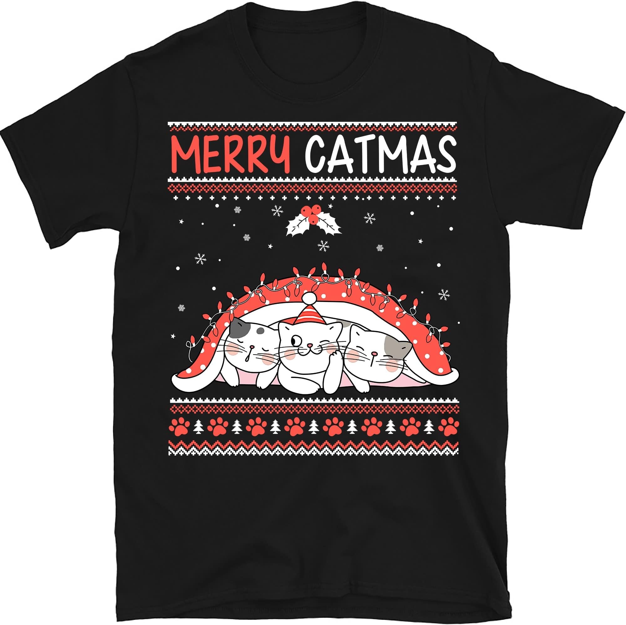 Christmas Cats T Shirt, Merry Catmas, Funny Cat Lover Merry Christmas Shirts, Meowy Catmas - Black 4X-Large
