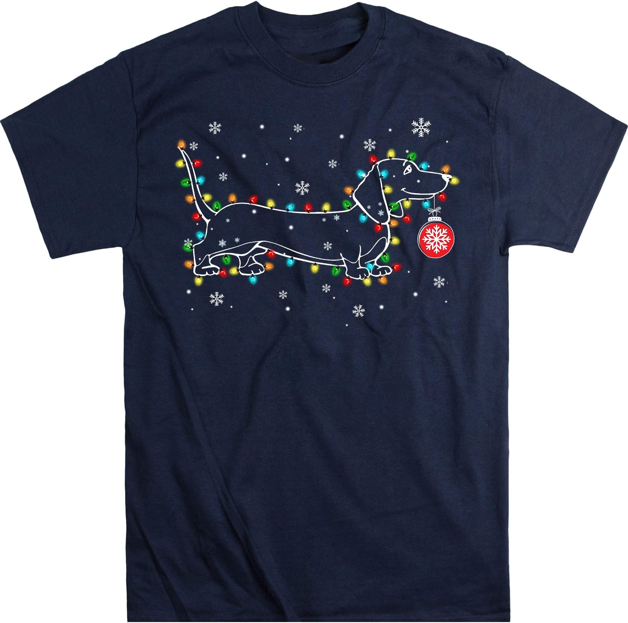 Dachshund Christmas Lights Shirt, Dog Lover Christmas, Dachshund Mom Gift, Funny Dog T Shirt - Navy X-Large