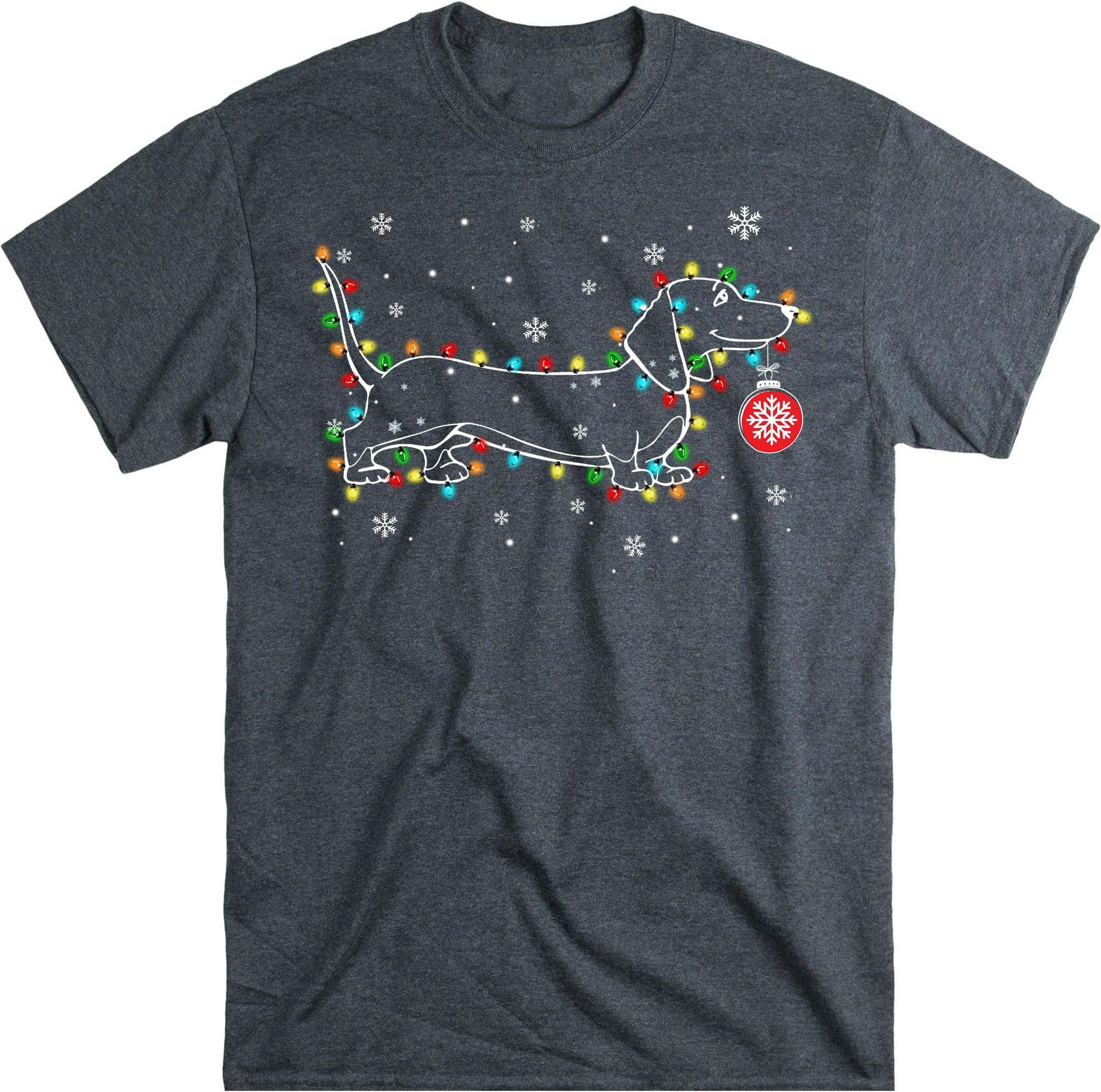 Dachshund Christmas Lights Shirt, Dog Lover Christmas, Dachshund Mom Gift, Funny Dog T Shirt - Dark Heather 3X-Large