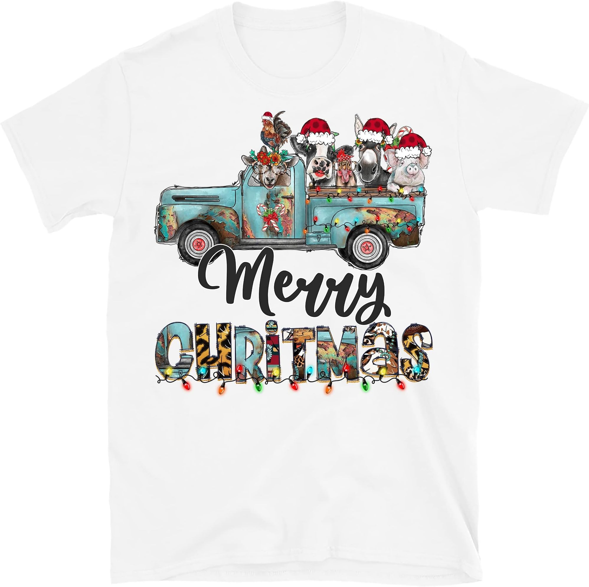 Farm Animals Christmas Shirt, Merry Christmas Heifers Tee, Christmas Cow T-Shirt, Highland Cow Farmer - White 4X-Large