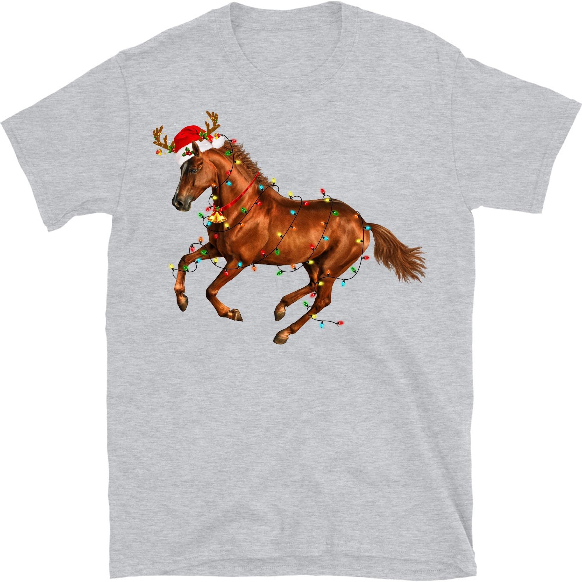 Christmas Horse Lights Shirt, Funny Christmas for Horse Lover Shirt - Sport Grey Large