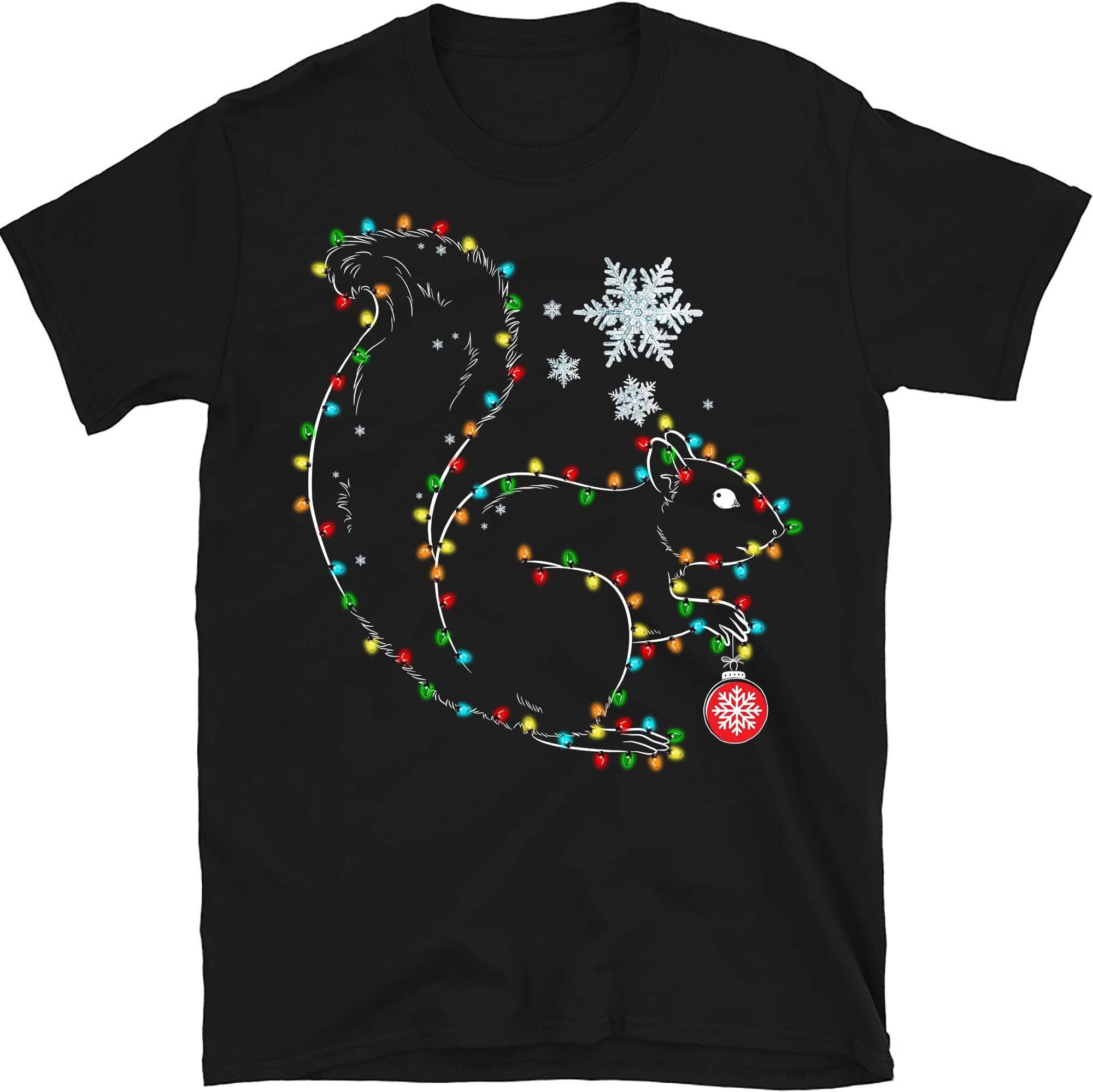 Christmas Squirrel Shirt, Squirrel Light String Snowflakes Shirt, Xmas Squirrels Lovers Shirt - Black X-Large
