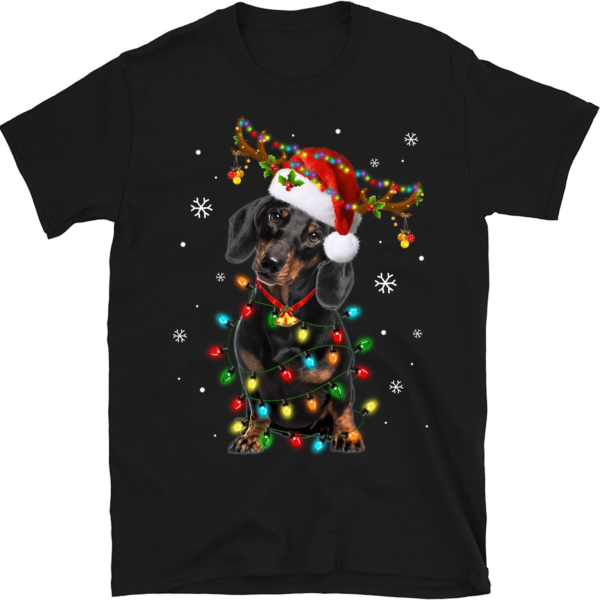 Dachshund Christmas Lights Shirt, Dog Lover, Dachshund Mom Gift, Funny Dog T Shirt - Black Small