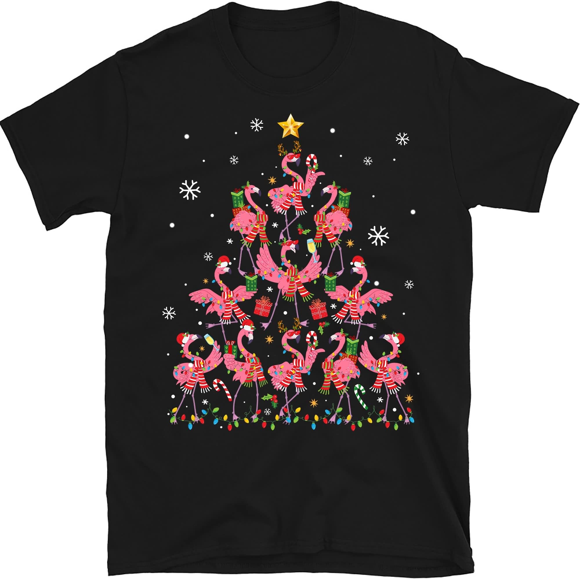 Flamingo Christmas Tree Ornament Decor Funny Gifts for Girls T-Shirt - Black XX-Large