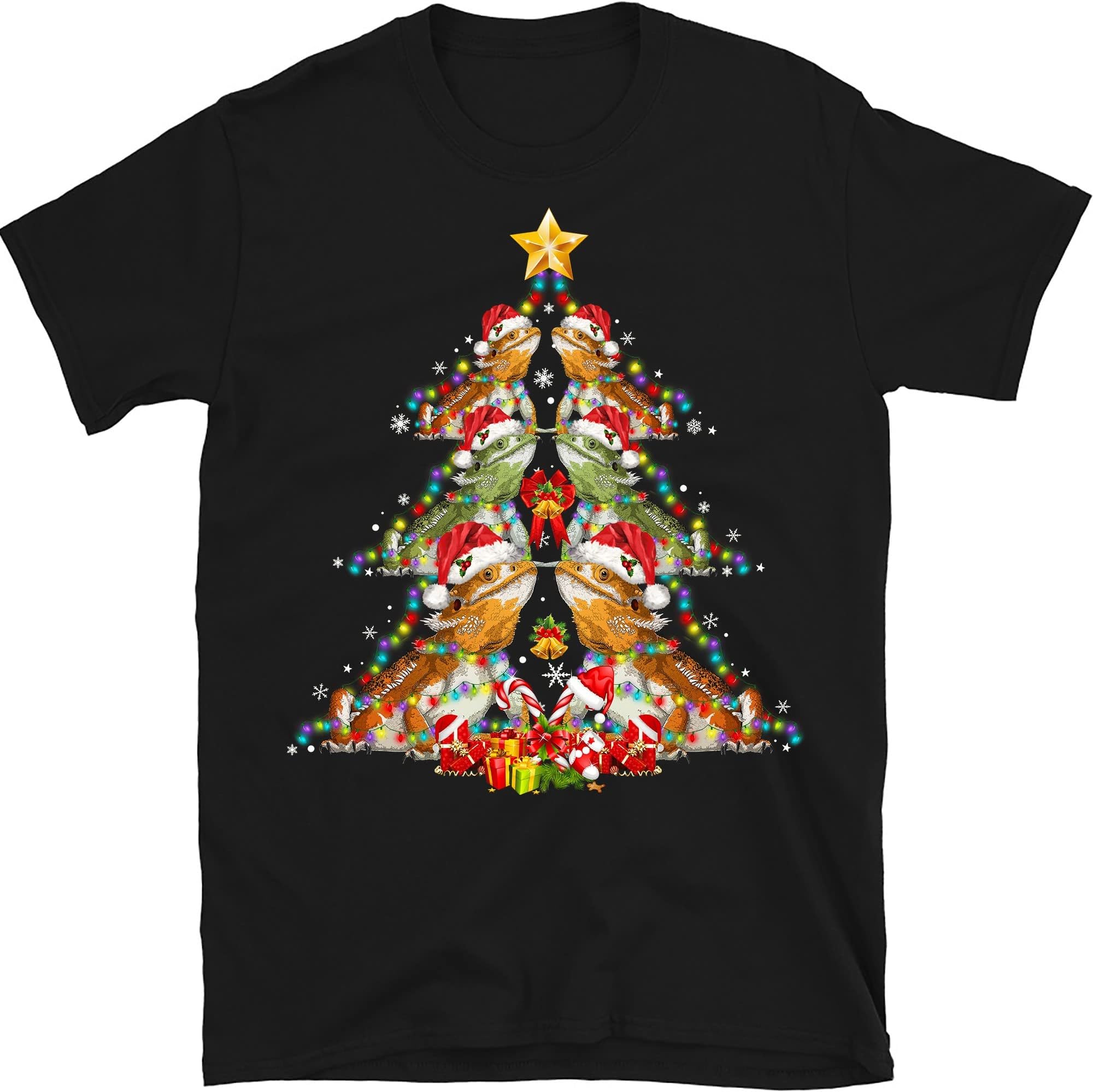 Bearded Dragon Christmas Tree Shirt, Christmas Shirts, Santa Hat with Beard, Dragon Lover - Black Large