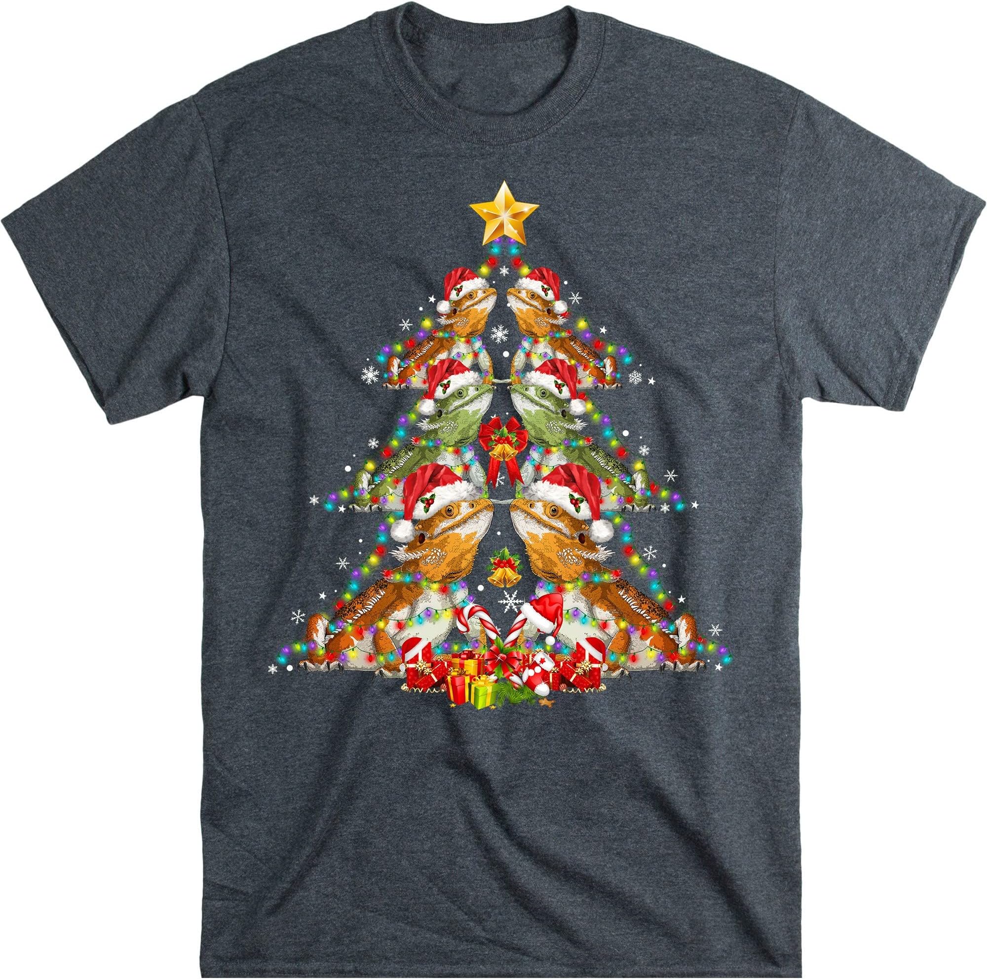 Bearded Dragon Christmas Tree Shirt, Christmas Shirts, Santa Hat with Beard, Dragon Lover - Dark Heather Large