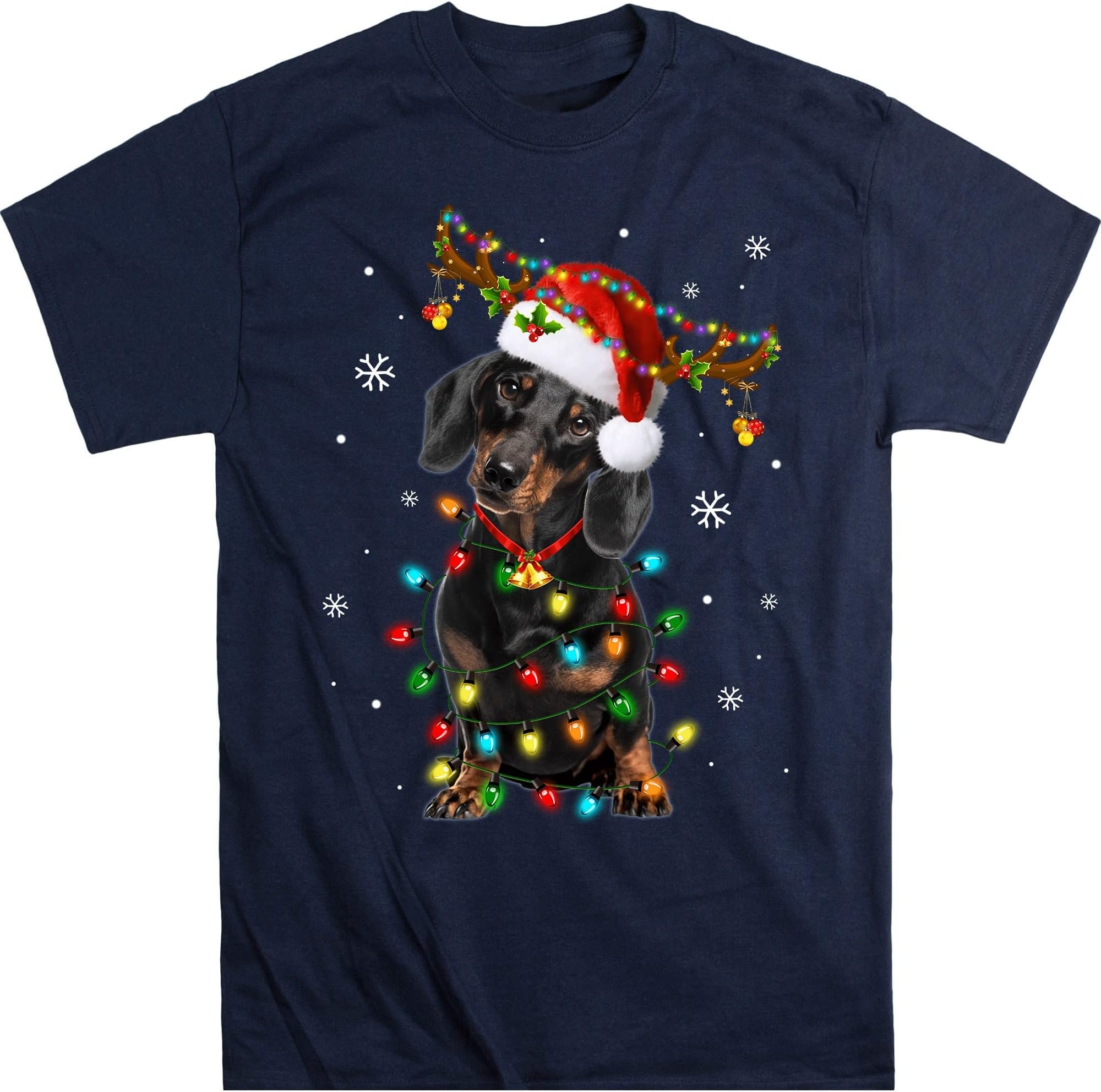 Dachshund Christmas Lights Shirt, Dog Lover, Dachshund Mom Gift, Funny Dog T Shirt - Navy Large