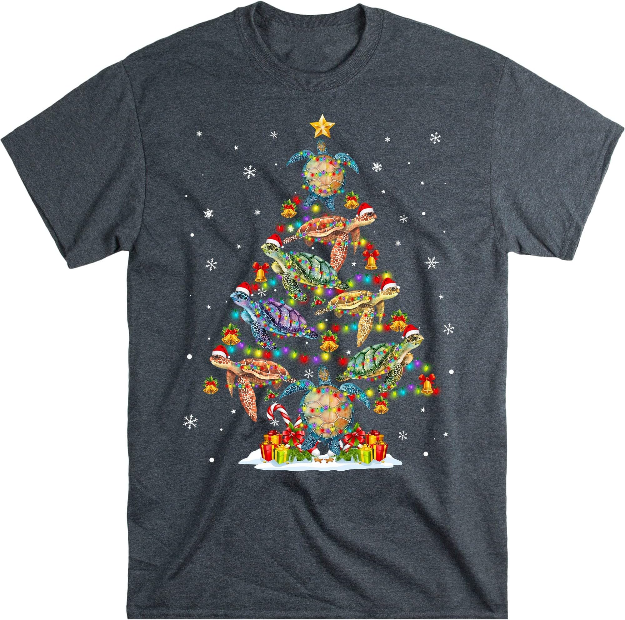 Turtle Christmas Tree Turtle Shirt, Cute Turtle Gift, Sea Turtle Art, Vacation Shirt, Turtle Gifts, Sea Turtles - Dark Heather XX-Large