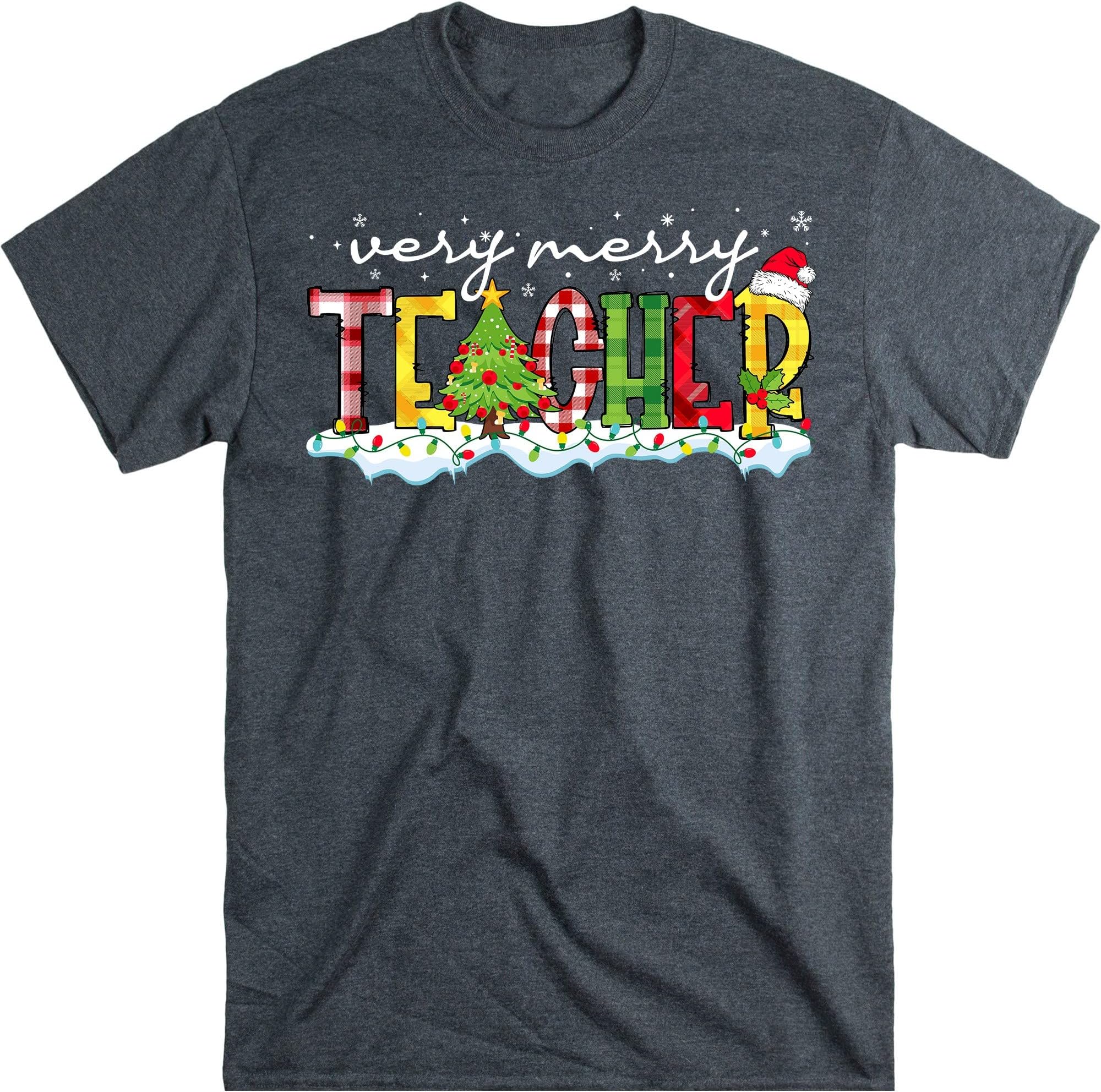 Very Merry Teacher Shirt, Teacher Christmas Shirt, for Teacher Tee - Dark Heather Medium