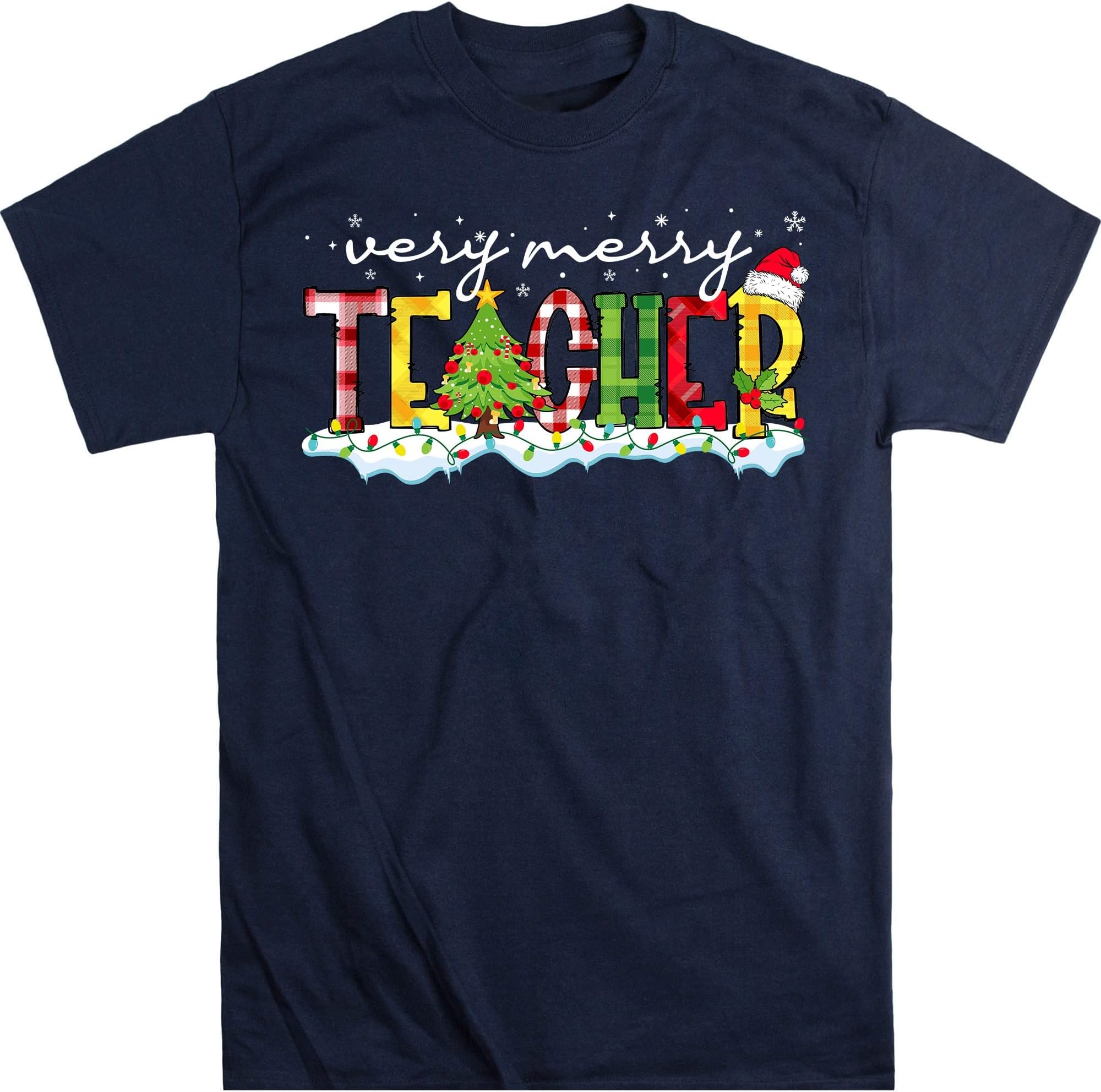 Very Merry Teacher Shirt, Teacher Christmas Shirt, for Teacher Tee - Navy Medium