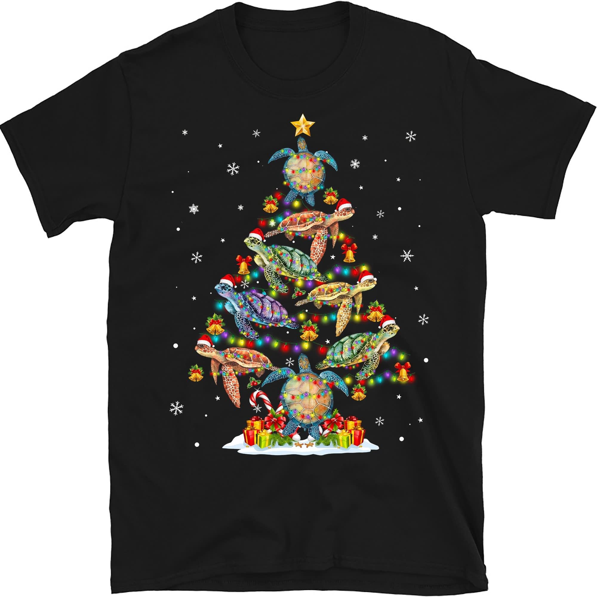 Turtle Christmas Tree Turtle Shirt, Cute Turtle Gift, Sea Turtle Art, Vacation Shirt, Turtle Gifts, Sea Turtles - Black Medium