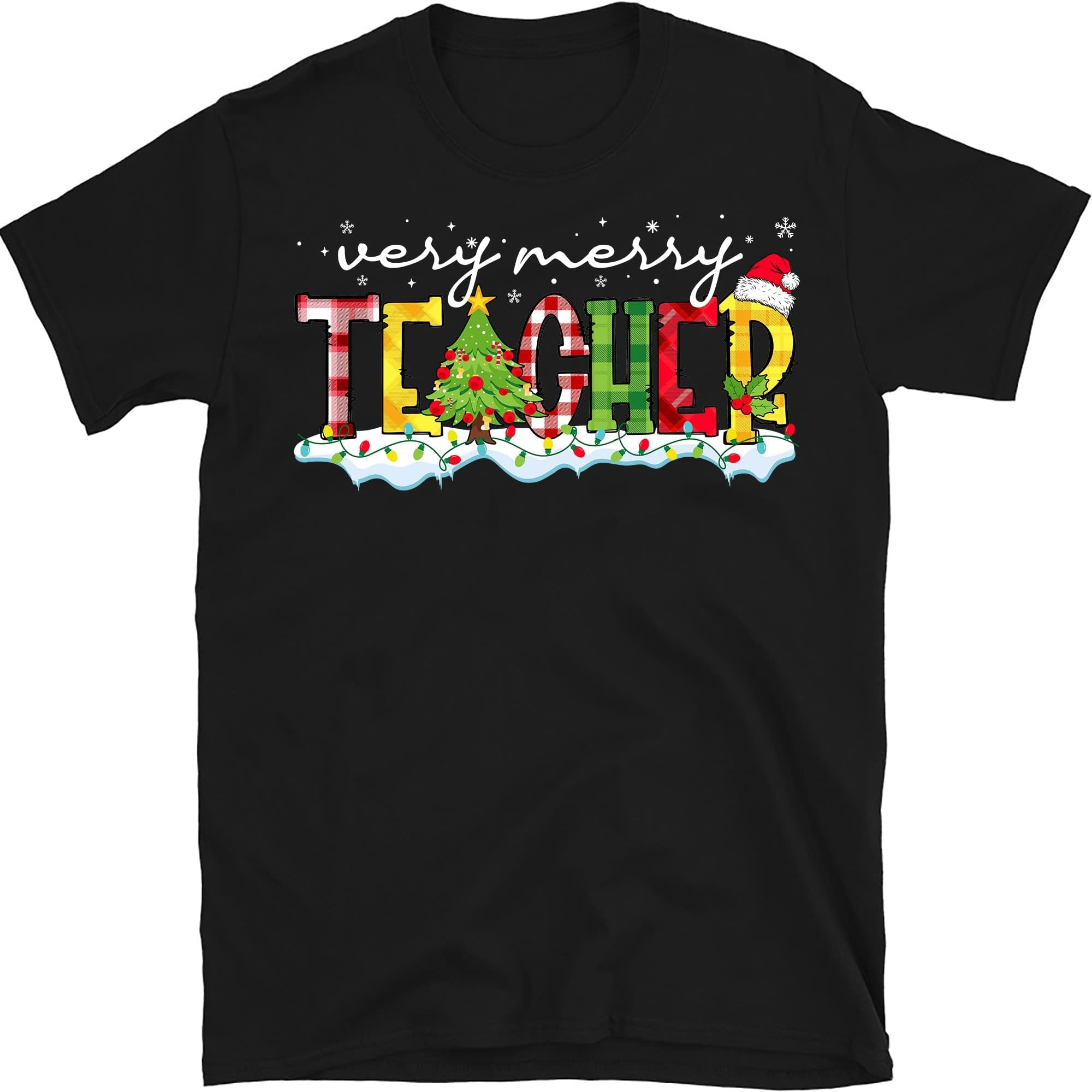 Very Merry Teacher Shirt, Teacher Christmas Shirt, for Teacher Tee - Black Large