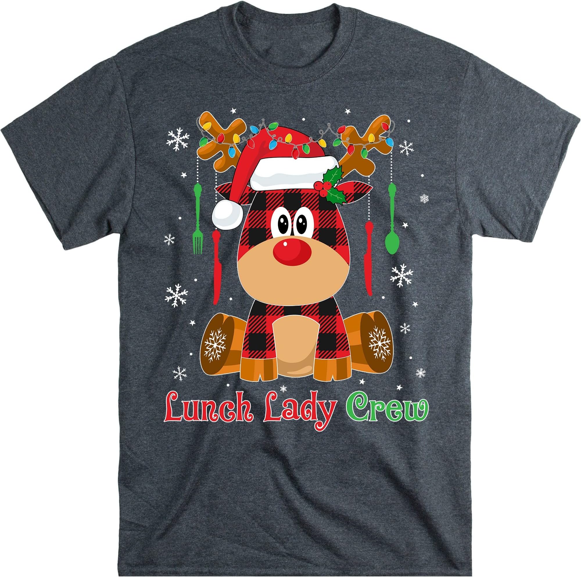 Funny Lunch Lady Red Plaid Buffalo Reindeer Xmas Gift T-Shirt - Dark Heather 3X-Large