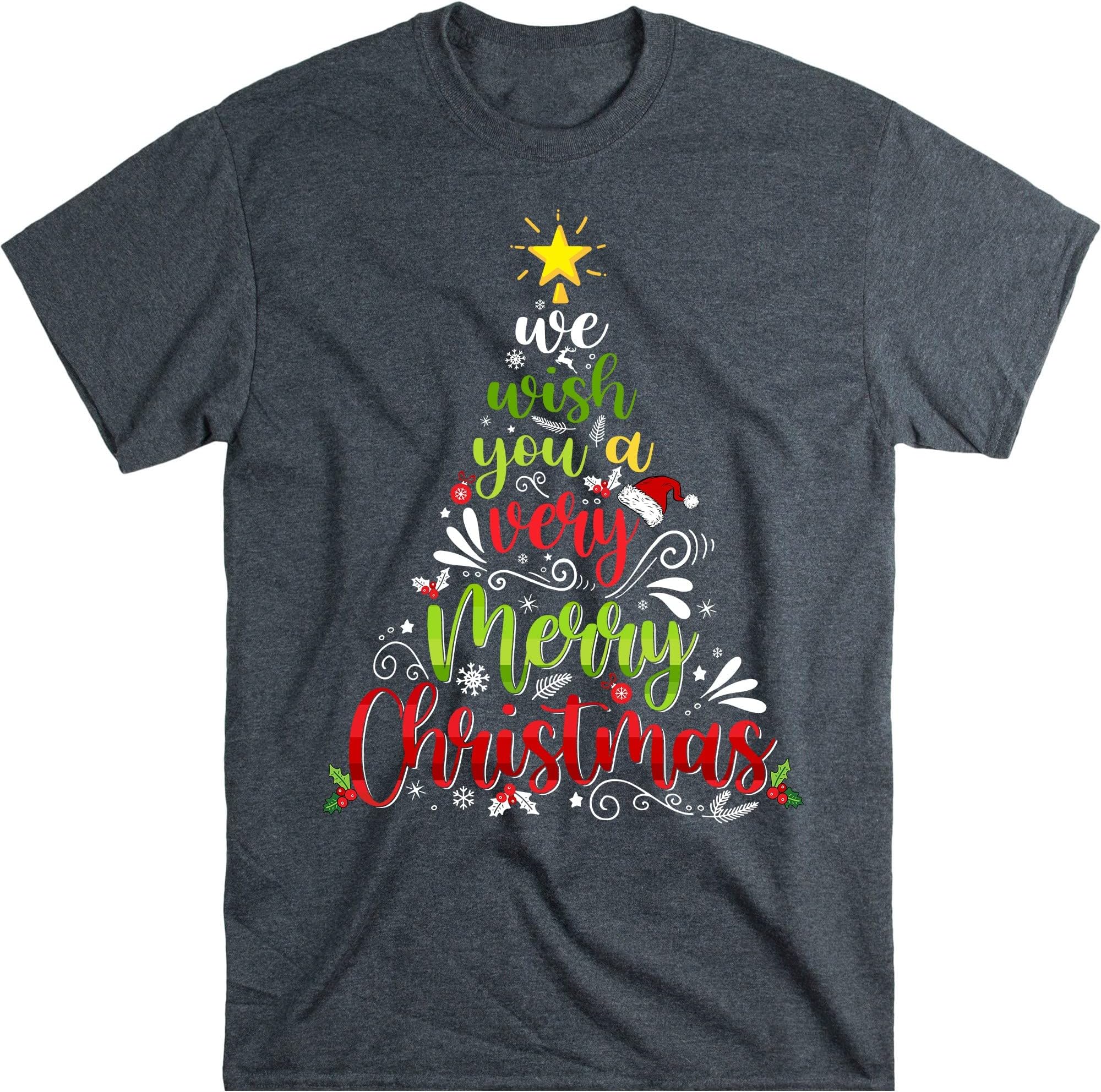 TEEDIYWe Wish You a Merry Christmas Shirt, Christmas Shirt, Merry Christmas Shirt, Holiday Shirts, Funny Christmas Shirt - Dark Heather Large